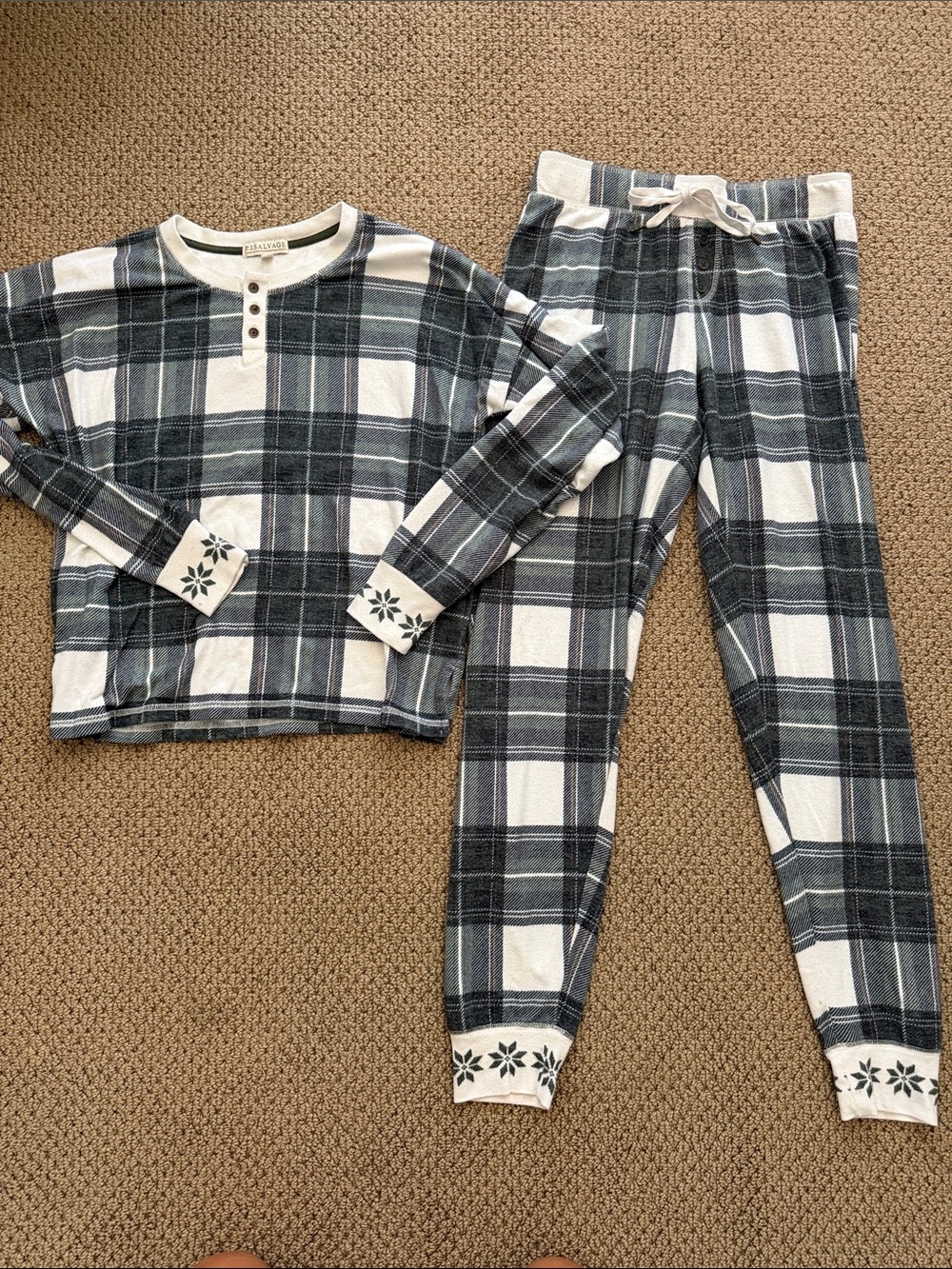 PJ Salvage Navy & White Plaid Women's Pajama Set